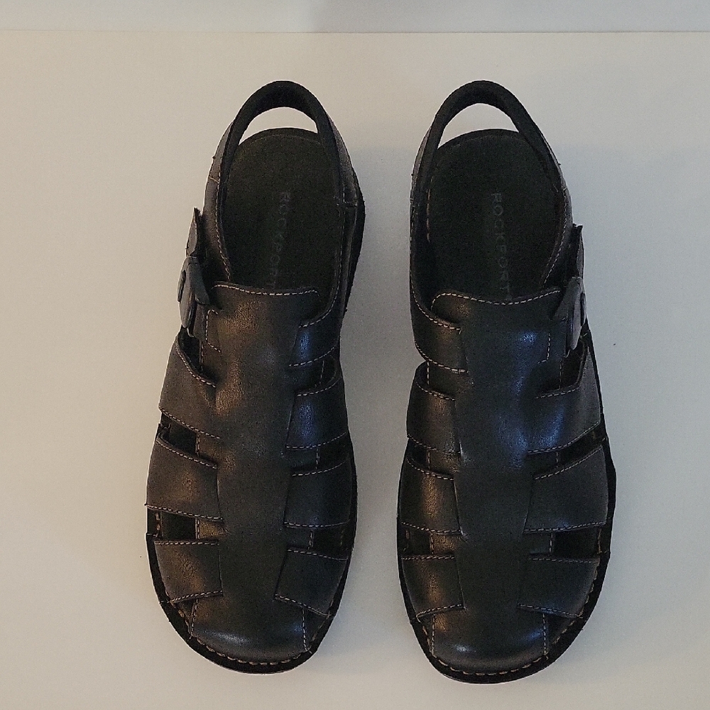 Rockport Black Men's Genuine Leather Fishermen Sandals 12W